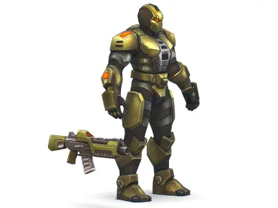 Sci-Fi Man Cyborg - Male Drone Trooper Soldier Low-poly 3D model