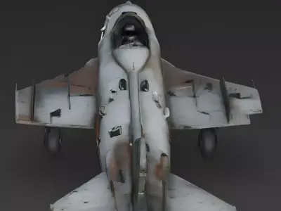 Realistic Wrecked Cold War Jet Fighter 3D Model Low-poly 3D model