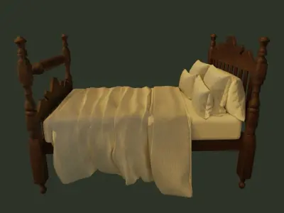 Antique Wooden Bed 3D model