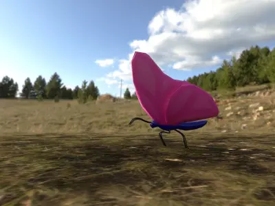 Rigged butterfly cartoon style Low-poly 3D model