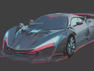 Sci-Fi Cyberpunk Hypercar Concept 3D Model Low-poly 3D model