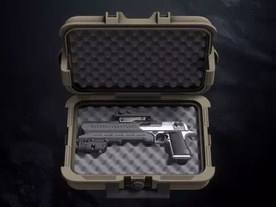 GDE50C Pistol With Hands and Weapon Case Low-poly 3D model