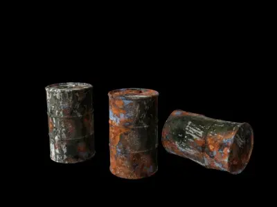 Old metal drums - metallic barrels PBR low-poly  Low-poly 3D model