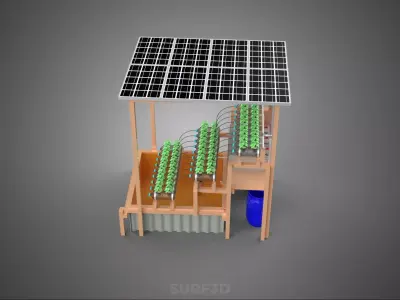 SOLAR PANEL POWERED IOT HYDROPONIC PLANT BOTTLE CONTAINER POND 3D model