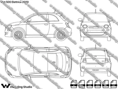 Fiat 500 Elettrica 2020 blueprint Texture