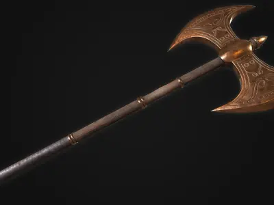 Ancient Greek Labrys Axe and Dory Spear MidPoly Game Ready Low-poly 3D model