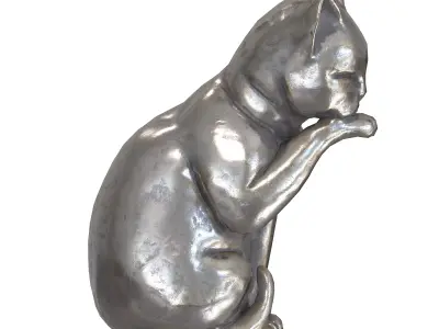 Grooming cat metal statue Low-poly 3D model