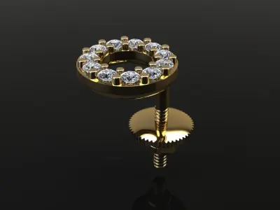 Round Halo Diamond Stud Earring Small Size 3D print model
