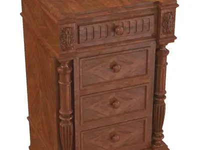 Antique French Walnut Nightstand Bedside Table 3D model