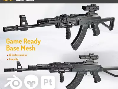 Ak 47 Low-poly Low-poly 3D model