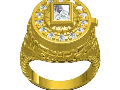 Antique Art Deco Emerald Cut Engagement Cocktail Ring 3D print model