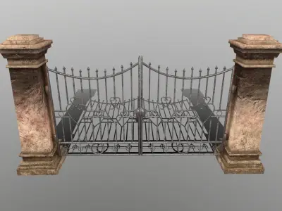 wall set stone with iron railings Low-poly 3D model buy
