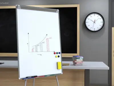Flip Chart Stand with Magnets and Sponge 3D model