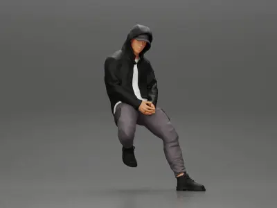Man in a hooded sweatshirt and cap leaning on the car 3D print model