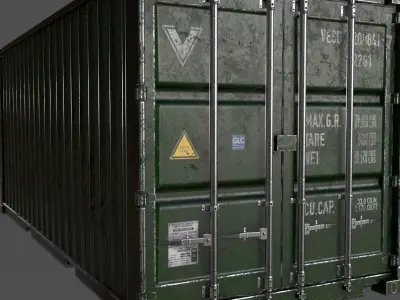 PBR 20 ft Shipping Cargo Container Version 1 - Green Low-poly 3D model