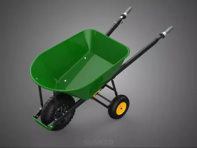GREEN YELLOW ELECTRIC WHEELBARROW WHEEL BARROW CART GARDEN FARM 3D model