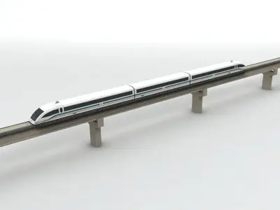 Transrapid Shanghai Train and Track  Low-poly 3D model