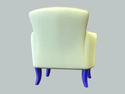 Vintage Chair Sage Green Cotton Painted NavyBlue Wood Legs 3D model