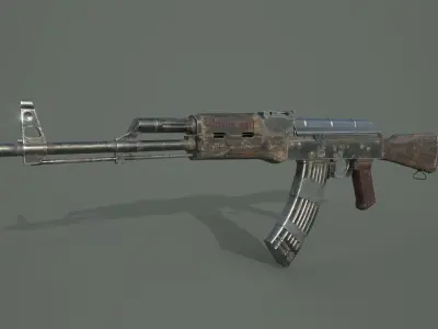 AK-47 silver sword Low-poly 3D model