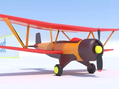 Biplane with a poster Stylized Low Poly  Low-poly 3D model