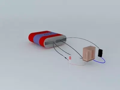 bad battery with two wires connected to it Free 3D model