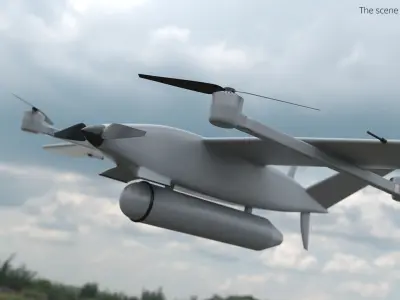 Hybrid VTOL UAV with Radar Equipment Gray Rigged for Cinema 4D 3D model
