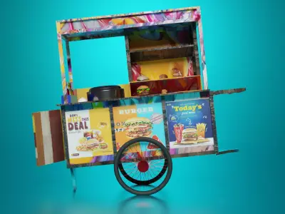 A fast food street food truck ready for games and movies Low-poly 3D model