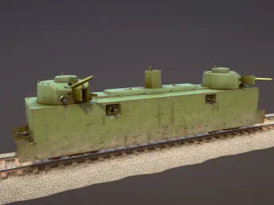 Armored Train PL-37 Railway Light Artillery Wagon  Low-poly 3D model