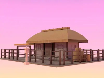 Korean Thatched Farmhouse Chogajip  Low-poly 3D model