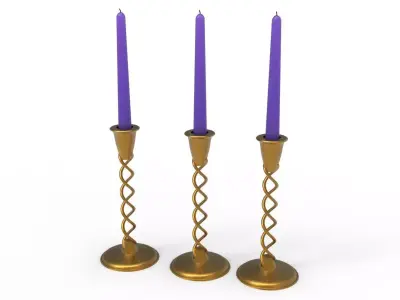 Candle three gold candlesticks with candles 3D model