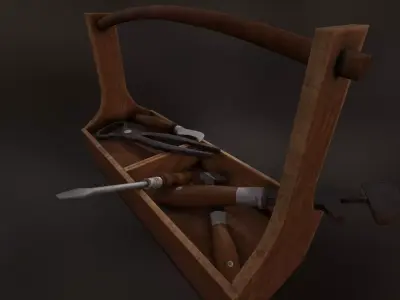 Retro wooden agricultural tool box  Low-poly 3D model