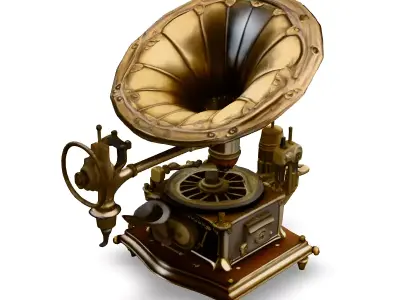 Steampunk Gramophone 3D Model Low-poly 3D model