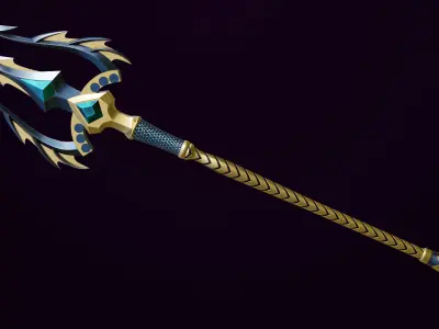 Fantasy Trident 01 All PBR Unity UE Textures Included Low-poly 3D model