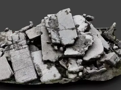 destroyed house ruins debris part4 photogrammetry Low-poly 3D model