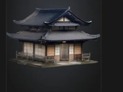 Old japanese style building low poly  3D model