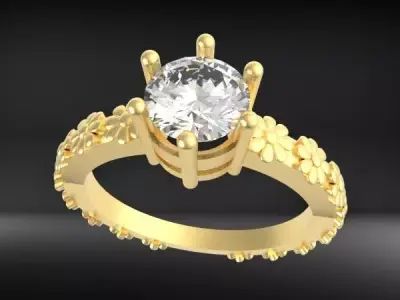 Antique Classic Decorative Solitaire flower Ring 3D print model