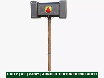 Battle Hammer 10 All PBR Unity UE V-Ray Textures Included Low-poly 3D model