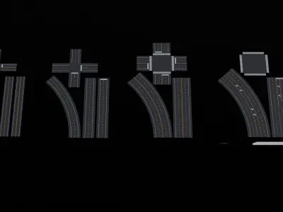 Kitbash Streets Intersections and Signs Low-poly 3D model