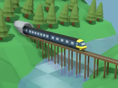Train On Bridge Low Poly Scene Low-poly 3D model