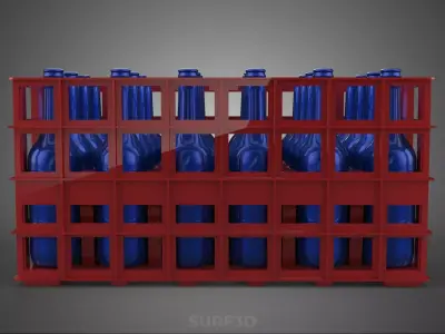 RED BOTTLE CARRIER PLASTIC CRATE BOX CONTAINER STORAGE RACK TRAY 3D model