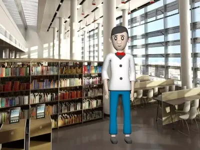doctor cartoon character in library Free low-poly 3D model