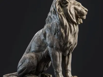 Sitting Lion Sculpture PBR Low-poly 3D model