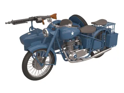BSA Motorbike Sidecar with Gun Low-poly 3D model
