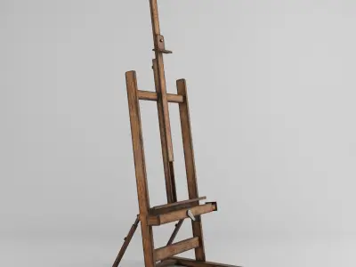 Antique wooden easel with canvas 3d model Low-poly 3D model