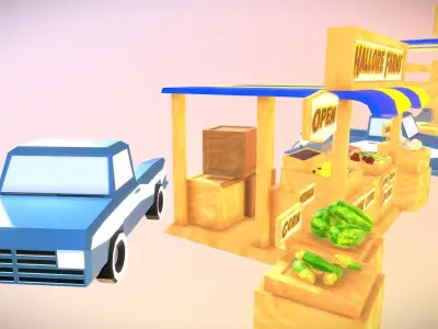 Modular Farmers Market Stall Low-poly 3D model
