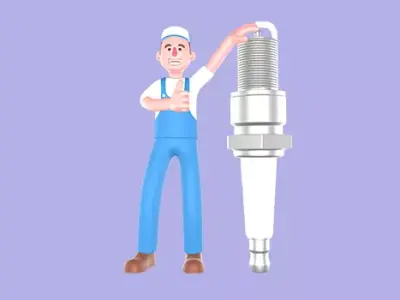 Stylized 3D Mechanic Character - Cartoon Spark Plug Thumbs Up 3D model