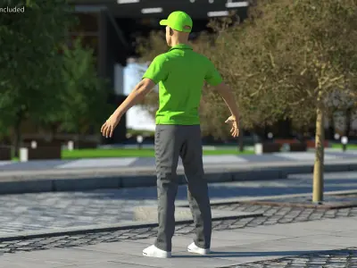  Delivery Service Man in Green Uniform Neutral Pose 