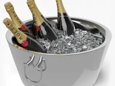 Moet Champagne Bottles in Ice Bucket 3D model