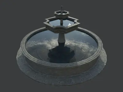 Old Gothic Style Garden Fountain Low-poly 3D model