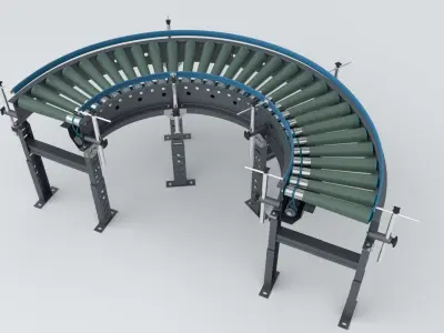 Curved Roller Conveyor Adjustable  and Rigged 3D model